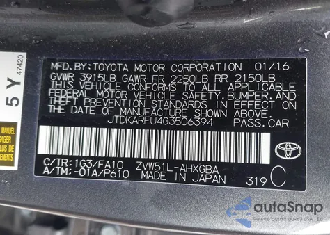 2016 Toyota Prius Three z USA, uszkodzony, nr VIN JTDKARFU4G3506394